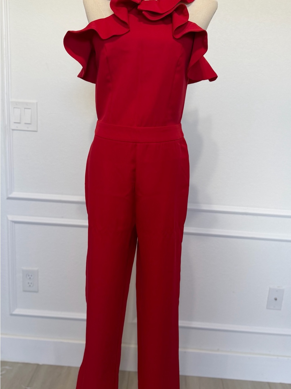 Halter Ruffle Red Jumpsuit